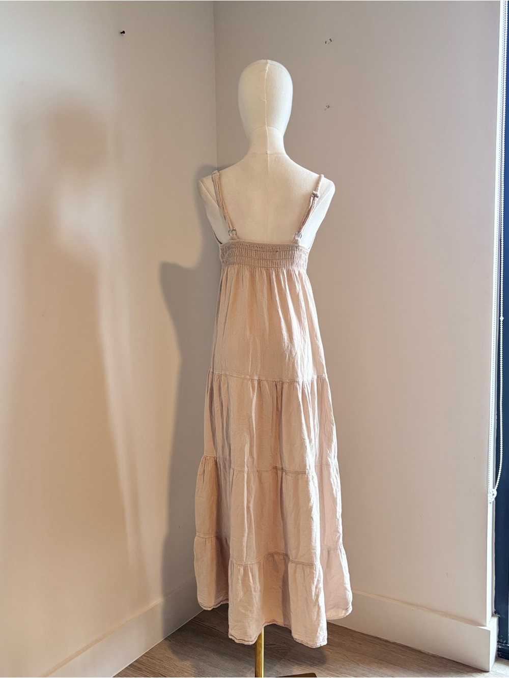 Seaspell Resort Wear Taupe Peruvian Cotton Gauze Tiered Maxi Dress Boho Medium - Picture 4 of 7